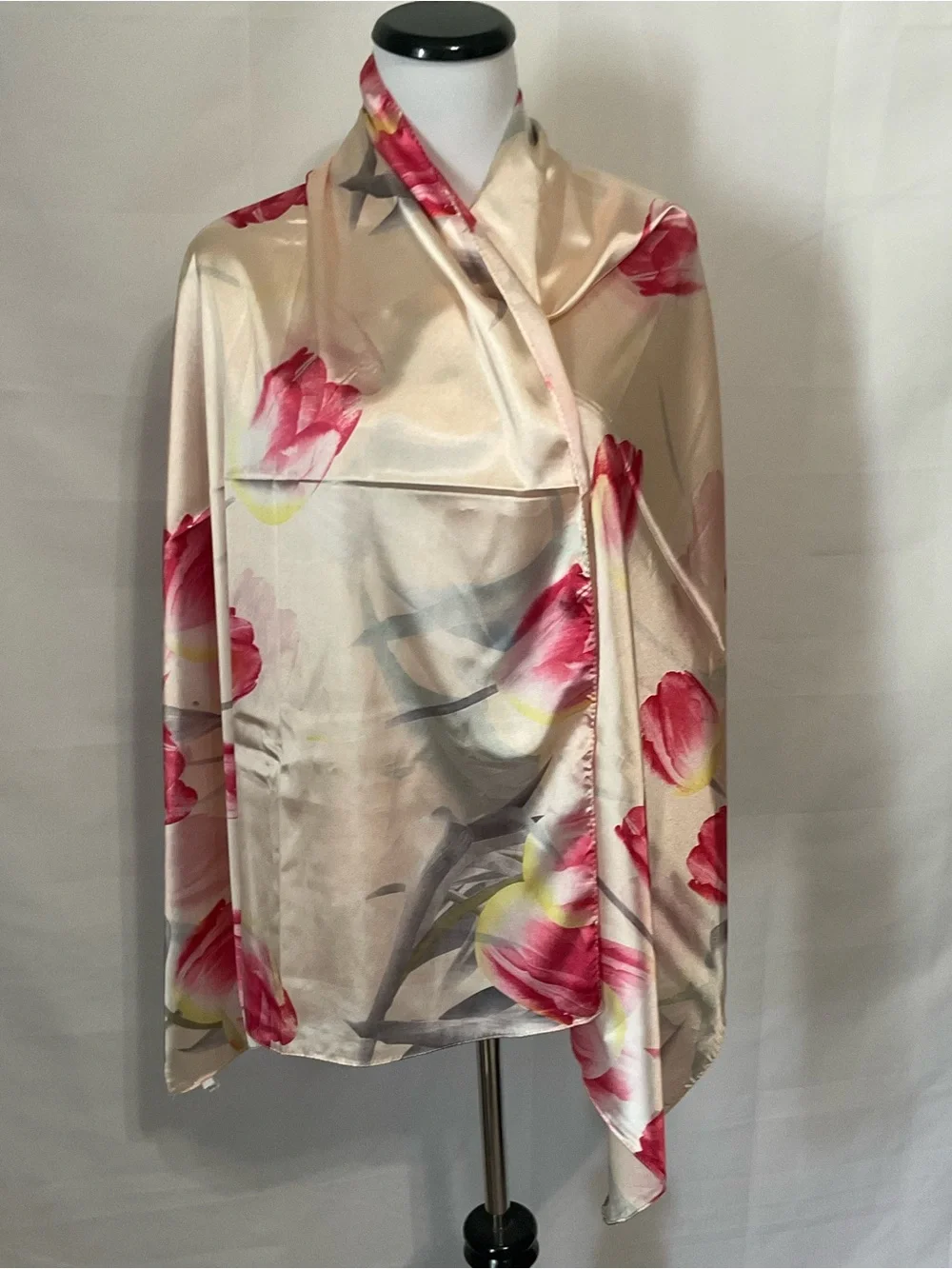 Large Floral Satiny Silk scarf